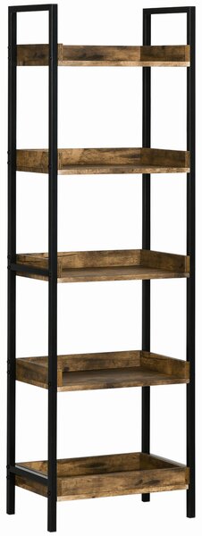 HOMCOM Scaffale Libreria a 5 Ripiani Stile Industriale in Legno e Struttura in Metallo, 48x30x155cm, Marrone Rustico | Aosom Italy