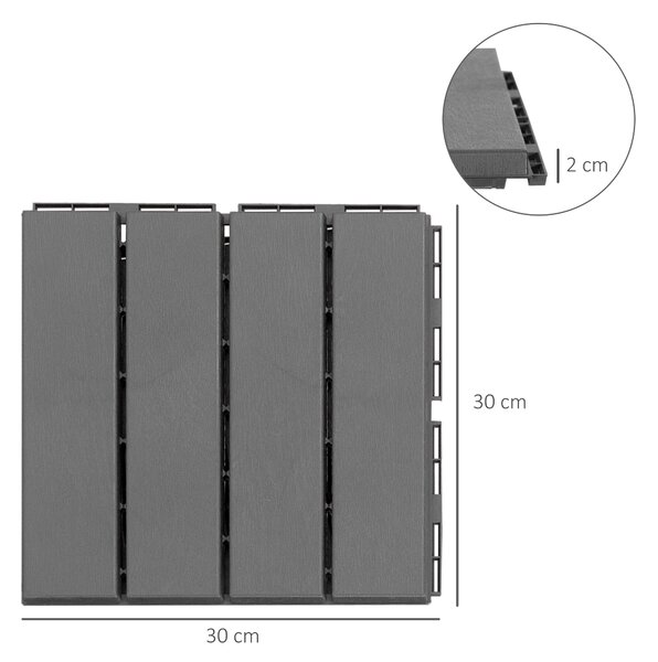 Outsunny Set 9 Mattonelle a Incastro per Terrazzo, Piastrelle (30x30x2cm) in PP Antiscivolo, Area: 0.81 mq, Nero|Aosom