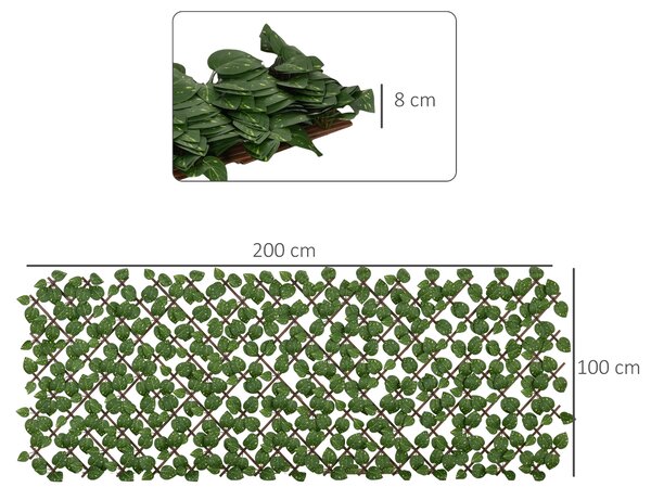 Outsunny Siepe Artificiale 200x100 cm in Seta e Plastica PE, Siepe Finta di Pothos con 495 Foglie, Verde|Aosom