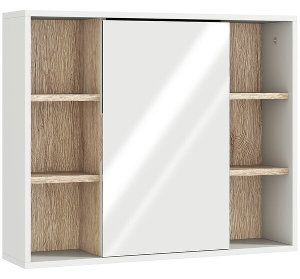 HOMCOM Armadietto con Specchio in MDF e Truciolato con 3 Ripiani Laterali e Ripiano Regolabile Interno, 60x14.5x49.4 cm|Aosom