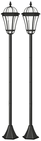 Outsunny Set 2 Lampioni Solari per Giardino con 2 LED e Accensione Automatica, Nero|Aosom