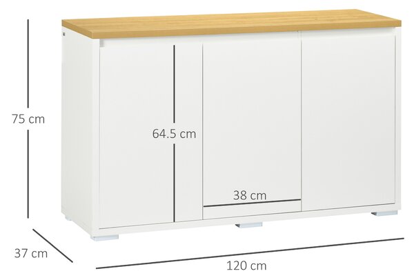 HOMCOM Mobile Multiuso con 2 Armadietti a 2 Livelli in Truciolato, Ripiano regolabile, 120x37x75cm Bianco e Color legno | Aosom Italy