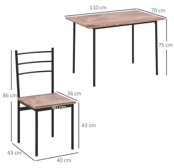 HOMCOM Set Tavolo e Sedie 5 Pezzi Salvaspazio con Tavolo da Cucina Rettangolare e 4 Sedie Moderne, in MDF e Acciaio|Aosom