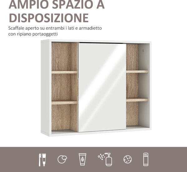 HOMCOM Armadietto con Specchio in MDF e Truciolato con 3 Ripiani Laterali e Ripiano Regolabile Interno, 60x14.5x49.4 cm|Aosom
