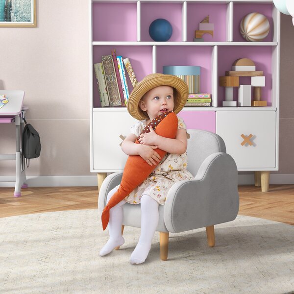 ZONEKIZ Poltrona per Bambini fino a 3 Anni con Braccioli a Nuvola in Tessuto, 46x51x55cm, Grigio|Aosom