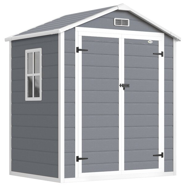 Outsunny Casetta da Giardino con Finestra e Doppia Porta con Serratura, Capanno per Attrezzi in Alluminio e PP, Grigio | Aosom Italy
