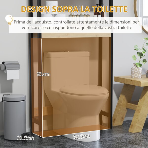 HOMCOM Mobile Sopra WC con Armadietto 2 Ante a Doghe e Ripiano Aperto, 60x21.5x172cm, Colore Legno|Aosom
