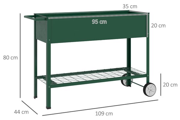 Outsunny Fioriera da Esterno con Mensola Inferiore Portautensili, in Metallo, 109x44x80 cm, Verde|Aosom