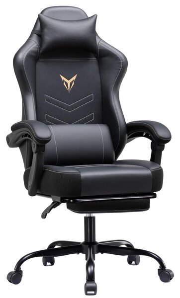 Sedia da gioco GTPLAYER, poltrona ergonomica per giocatori con poggiapiedi, sedia da ufficio regolabile in altezza con cuscino per la testa e cuscino lombare, sedia girevole in ecopelle nera