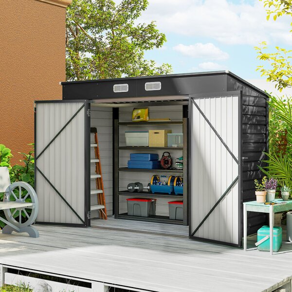 Outsunny Capanno Porta Attrezzi con Ripiani Regolabili e Chiavistello, in Acciaio Zincato, 249x121x183 cm, Grigio | Aosom Italy