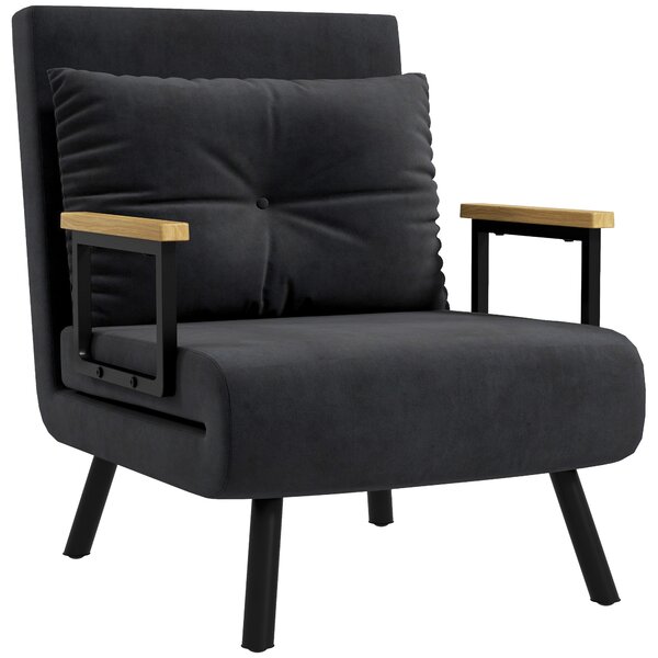 HOMCOM Poltrona Letto 3 in 1 con Schienale Reclinabile in 5 Posizioni e Cuscino, Divano letto con seduta imbottita, 63x73x81 cm, Nero | Aosom Italy