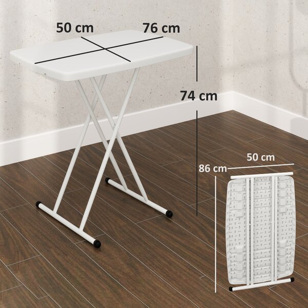 Outsunny Tavolino da Giardino Pieghevole con Altezza Regolabile, Metallo e HDPE, Bianco