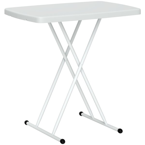 Outsunny Tavolino da Giardino Pieghevole con Altezza Regolabile, Metallo e HDPE, Bianco