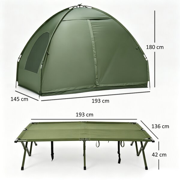 Outsunny Set da Campeggio Tenda Letto 2 Persone Materasso Gonfiabile con Borsa per il Trasporto in Polietilene, Verde Scuro