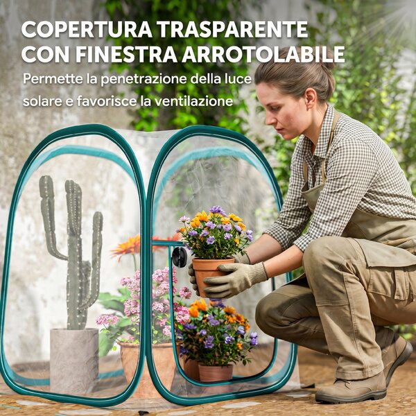 Outsunny Mini Serra da Giardino con Copertura in Plastica e Telaio in acciaio, Finestra Avvolgibile e Borsa, 70x70x80 cm, Trasparente|Aosom Italy