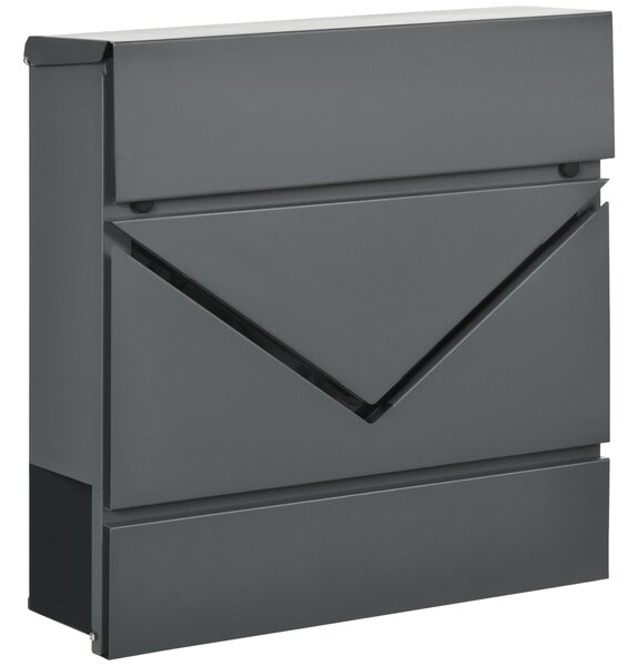 HOMCOM Cassetta Postale in Acciaio Zincato con Portagiornali e 2 Chiavi di Sicurezza, 37x10.5x37 cm, Grigio|Aosom
