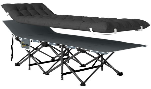 Outsunny Lettino da Campeggio Pieghevole con Poggiatesta Inclinato e Materasso Rimovibile, 196x68x37 cm, Nero