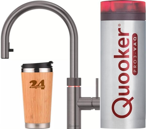 "QUOOKER Flex VAQ PRO3 bocca estraibile PVD canna di fucile & rubinetto 100°C (3XGME)" Miscelatore per lavello con funzione di acqua bollente a 100°C Inclusa termo tazza