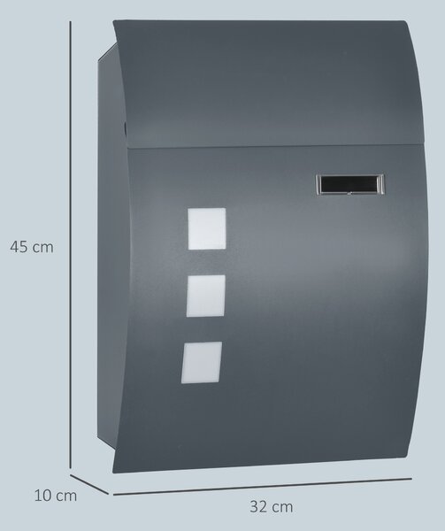 HOMCOM Cassetta Postale Ricurva in Acciaio Zincato con 3 Fessure e 2 Chiavi di Sicurezza 45x10x32 cm, Grigio|Aosom