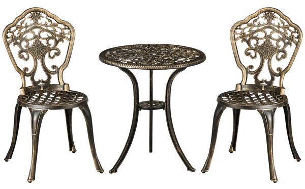 Outsunny Set Bistrò da Giardino 3 Pezzi con 2 Sedie da Giardino e Tavolino Rotondo con Foro per Ombrellone, Set Tavolo e Sedie da Giardino in Alluminio, per Patio, Cortile, Esterno, Bronzo | Aosom Italy