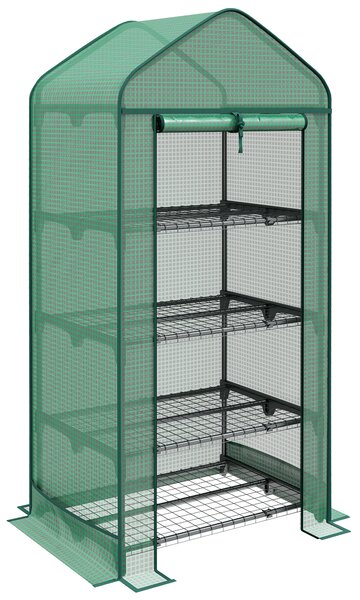 Outsunny Serra per Orto da Giardino con Porta Avoolgibile e 4 Ripiani in Metallo e Copertura in PE, 69x49x158cm, Verde Scuro | Aosom Italy