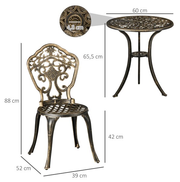 Outsunny Set Bistrò da Giardino 3 Pezzi con 2 Sedie da Giardino e Tavolino Rotondo con Foro per Ombrellone, Set Tavolo e Sedie da Giardino in Alluminio, per Patio, Cortile, Esterno, Bronzo | Aosom Italy