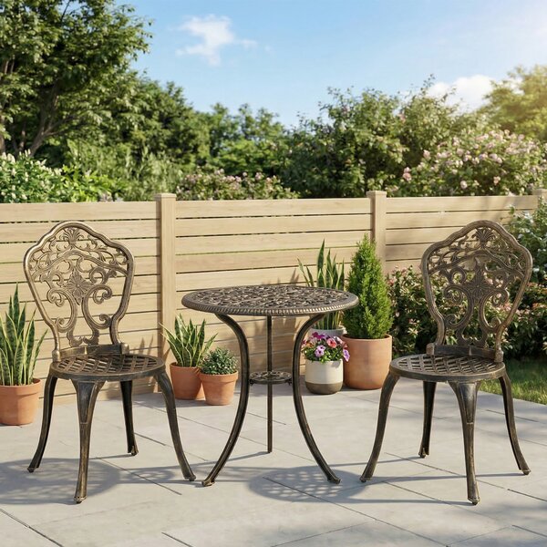 Outsunny Set Bistrò da Giardino 3 Pezzi con 2 Sedie da Giardino e Tavolino Rotondo con Foro per Ombrellone, Set Tavolo e Sedie da Giardino in Alluminio, per Patio, Cortile, Esterno, Bronzo | Aosom Italy