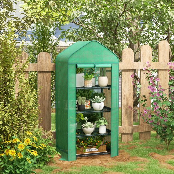 Outsunny Serra per Orto da Giardino con Porta Avoolgibile e 4 Ripiani in Metallo e Copertura in PE, 69x49x158cm, Verde Scuro | Aosom Italy
