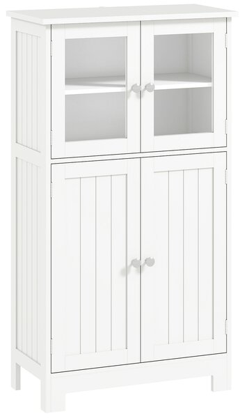 Kleankin Mobiletto Bagno con due Armadietti, Ante in Vetro e Ripiano Regolabile, 60x30x108.5 cm, Bianco | Aosom Italy