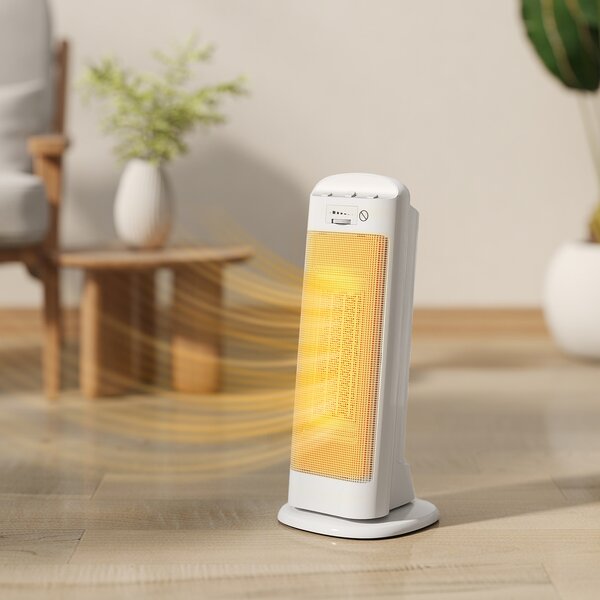 HOMCOM Stufa Elettrica Ceramica 2000W, 4 Modalità e Riscaldamento Regolabile, Oscillazione a 55°, Bianco | Aosom Italy