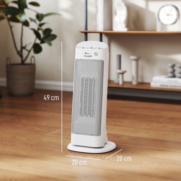 HOMCOM Stufa Elettrica Ceramica 2000W, 4 Modalità e Riscaldamento Regolabile, Oscillazione a 55°, Bianco | Aosom Italy