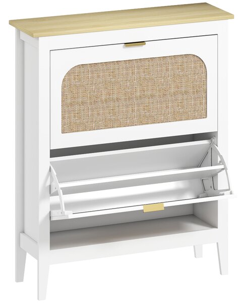 HOMCOM Scarpiera Slim Stile Boho con 2 Cassetti Ribaltabili per 14 Paia di Scarpe, 80x24x95.5 cm, Bianco | Aosom Italy