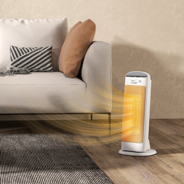 HOMCOM Stufa Elettrica Ceramica 2000W, 4 Modalità e Riscaldamento Regolabile, Oscillazione a 55°, Bianco | Aosom Italy