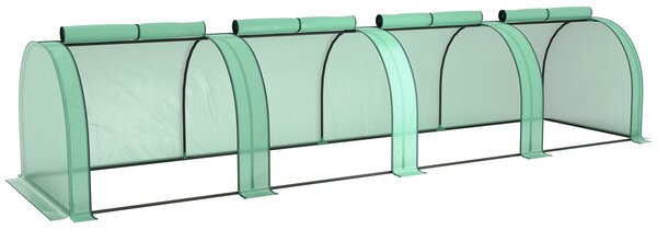 Outsunny Serra a Tunnel da giardino con 4 Porte a cerniera avvolgibile, in Acciaio e Plastica Impermeabile Anti UV, 395x100x80 cm, Verde | Aosom Italy