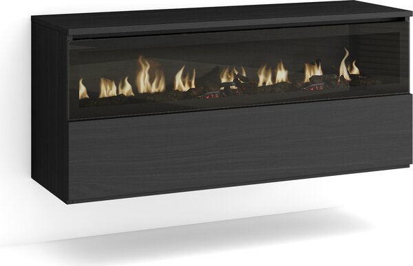 COZY Caminetto elettrico LED, 102x35x45cm, Camino elettrico, da appendere, Nero