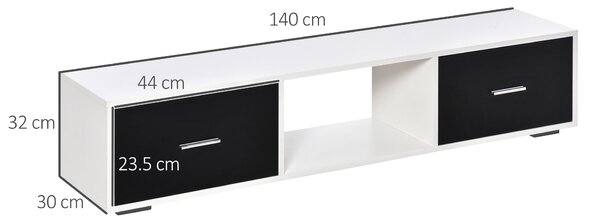 HOMCOM Mobile TV Moderno per Televisori fino a 60" con 2 Cassetti, 140x30x32cm, Bianco e Nero