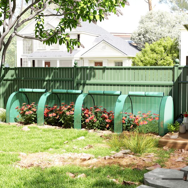 Outsunny Serra a Tunnel da giardino con 4 Porte a cerniera avvolgibile, in Acciaio e Plastica Impermeabile Anti UV, 395x100x80 cm, Verde | Aosom Italy