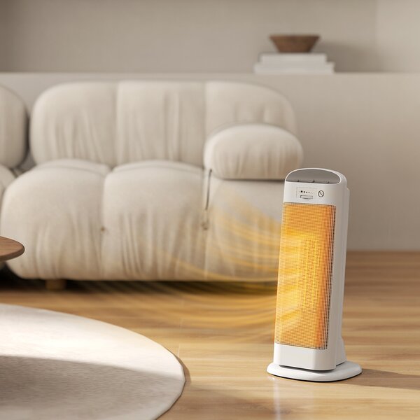 HOMCOM Stufa Elettrica Ceramica 2000W, 4 Modalità e Riscaldamento Regolabile, Oscillazione a 55°, Bianco | Aosom Italy