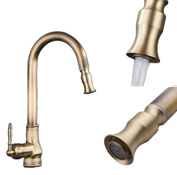 Rubinetto da cucina estraibile, design monocomando, elegante finitura in ottone, ottone antico