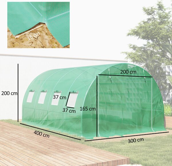Outsunny Telo Serra in PE con 8 Finestre, Porta Avvolgibile e Bordi Interrati, 4x3x2 m, Verde | Aosom Italy