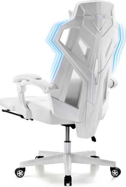 GTPLAYER Sedia ergonomica per ufficio Sedia da scrivania Sedia da gioco Sedia girevole Supporto lombare regolabile Poggiatesta Sedia direzionale comoda per la schiena con braccioli comunicanti Stub ruote bianco