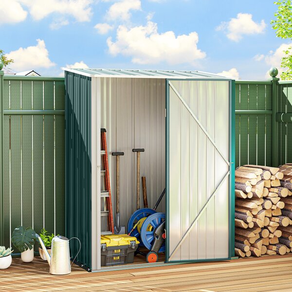 Outsunny Casetta da Giardino in Acciaio Porta Attrezzi con Catenaccio, 161.5x94.5x196cm, Verde | Aosom Italy