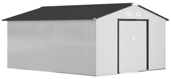 Outsunny Casetta da Giardino 3.4x3.8x2 m in Acciaio con Doppia Porta Scorrevole e Tetto Inclinato, Argento | Aosom Italy