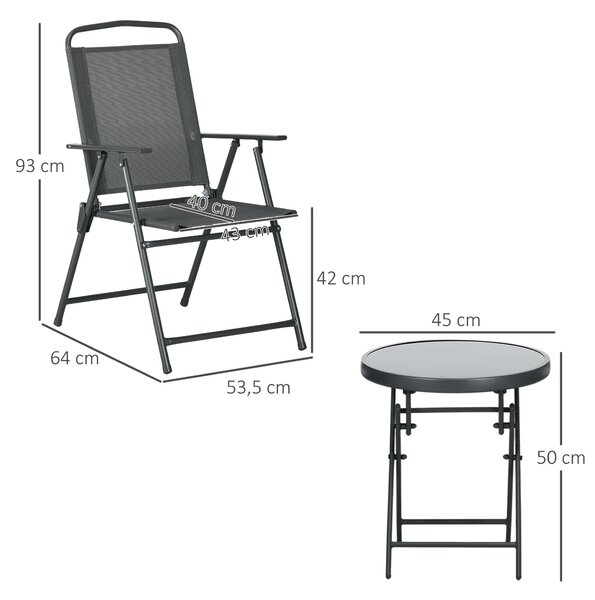 Outsunny Set da Giardino 3 Pezzi con 2 Sedie 53.5x64x93 cm e Tavolino da Caffè Ø45x50 cm, in Metallo, Grigio Scuro | Aosom Italy