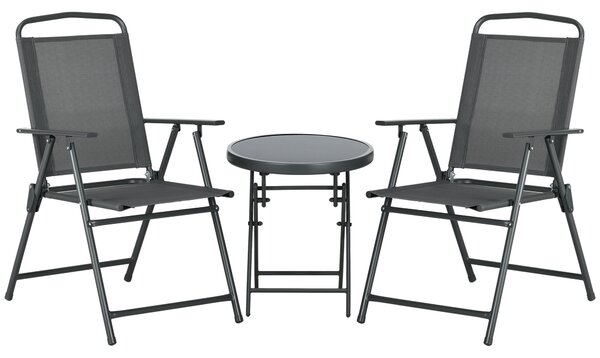 Outsunny Set da Giardino 3 Pezzi con 2 Sedie 53.5x64x93 cm e Tavolino da Caffè Ø45x50 cm, in Metallo, Grigio Scuro | Aosom Italy