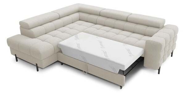 Divano angolare color crema allungabile/con contenitore (con penisola a sinistra/a L) e rivestimento in bouclé Ferucce – ELTAP