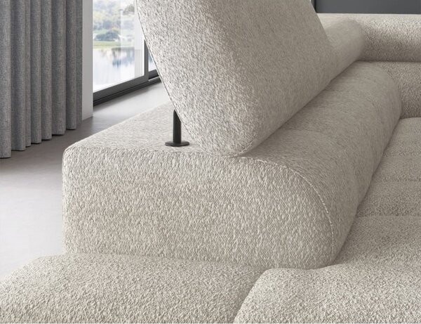 Divano angolare color crema allungabile/con contenitore (con penisola a sinistra/a L) e rivestimento in bouclé Ferucce – ELTAP