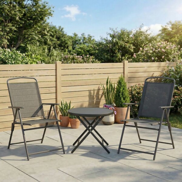 Outsunny Set da Giardino 3 Pezzi con 2 Sedie 53.5x64x93 cm e Tavolino da Caffè Ø45x50 cm, in Metallo, Grigio Scuro | Aosom Italy