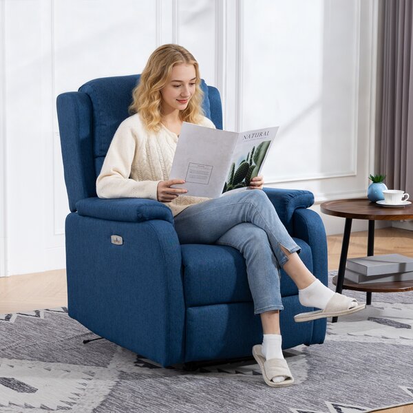 HOMCOM Poltrona Elettrica con Poggiapiedi e USB, Schienale spesso e braccioli, Sedia in Tessuto Lino, 79x90x106 cm, Grigio Scuro | Aosom Italy
