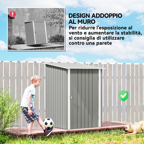 Outsunny Casetta da Giardino Porta Attrezzi in Acciaio Galvanizzato con Porta, 100x104x160 cm, Grigio Chiaro | Aosom Italy